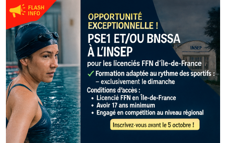 🆕 FLASH INFO – Formation PSE1 &amp; BNSSA à l’INSEP pour les licenciés FFN Île-de-France !
